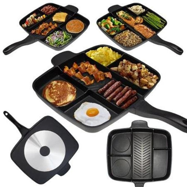 5 In 1 Non-stick Frying Pan Fry Pan 15 Inches Divided Grill Pan For Multi-purpose Cooked Breakfast Pot Fry Oven Meal Skillet