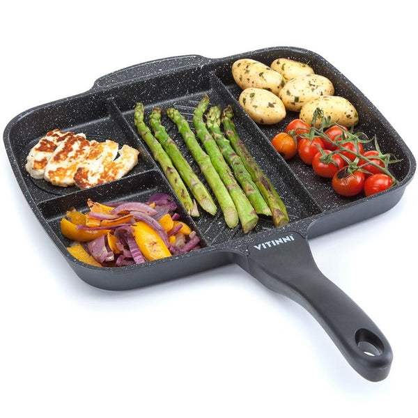 5 In 1 Non-stick Frying Pan Fry Pan 15 Inches Divided Grill Pan For Multi-purpose Cooked Breakfast Pot Fry Oven Meal Skillet