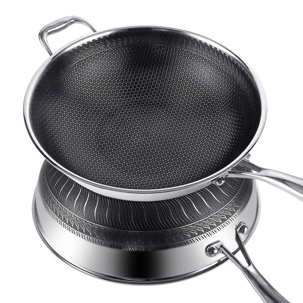 cooking wok cookware Non-stick frying pan 304 double-sided stainless steel frying pan fried vegetable cooker without lampblack