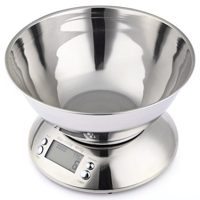 Stainless Steel Kitchen Scale 5kg/1g Electronic Scale Kitchen Food Balance Cuisine Precision Digital Scale With Bowl Cook Tool