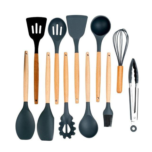 8/9/13PCS Silicone Cooking Utensils Set Non-stick Spatula Shovel Wooden Handle Cooking Tools Set With Storage Box Kitchen Tools