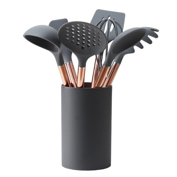 7PCS Stainless Steel + Silicone Turner Soup Spoon Strainer Scraper Egg Beater Kitchen Tools/RoseGold Cooking Utensils Set